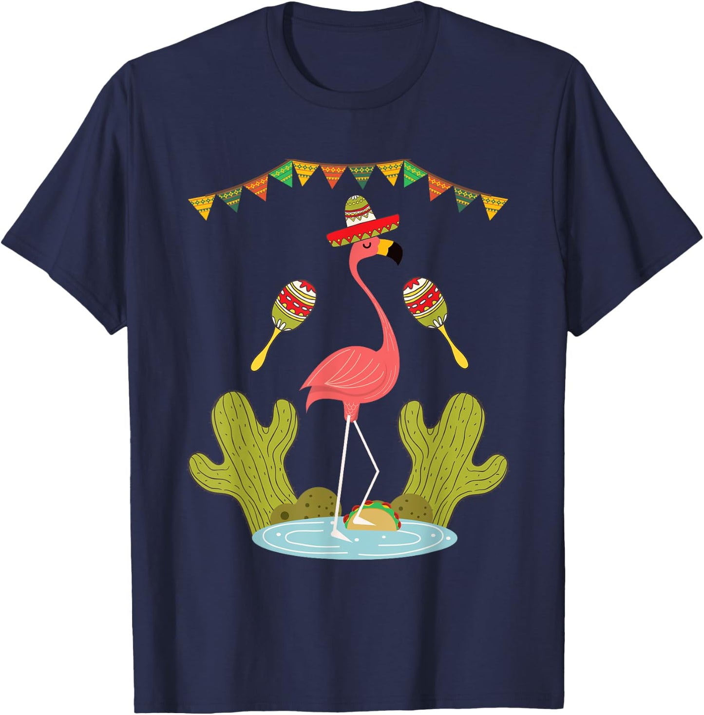 Flamingo Taco Sombrero Mexican Funny Cinco de Mayo Gift T-Shirt - T-Shirt | Navy