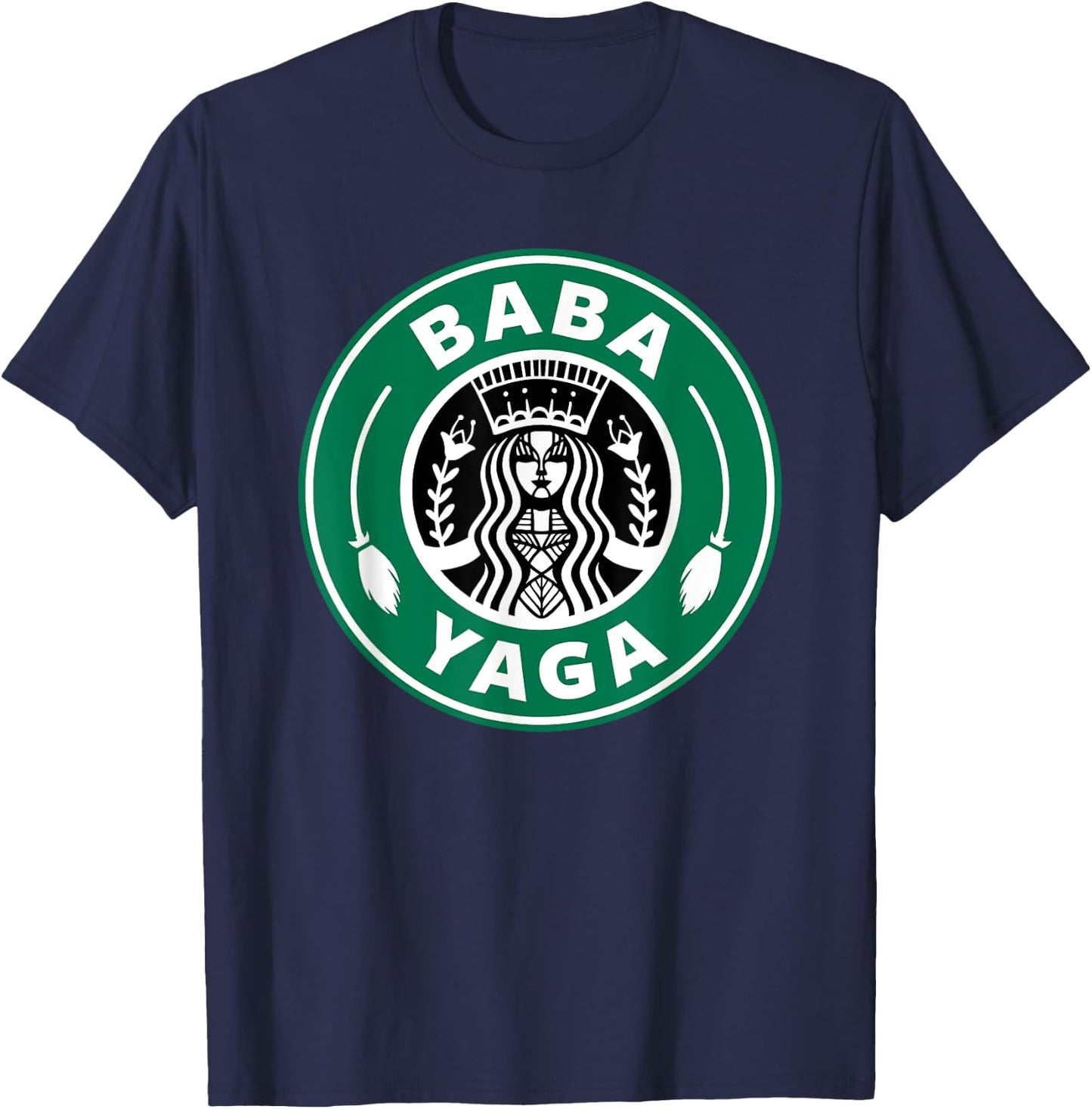 BABA YAGA Coffee Brewing Slavic Witch Halloween Powers Logo T-Shirt - T-Shirt | Navy