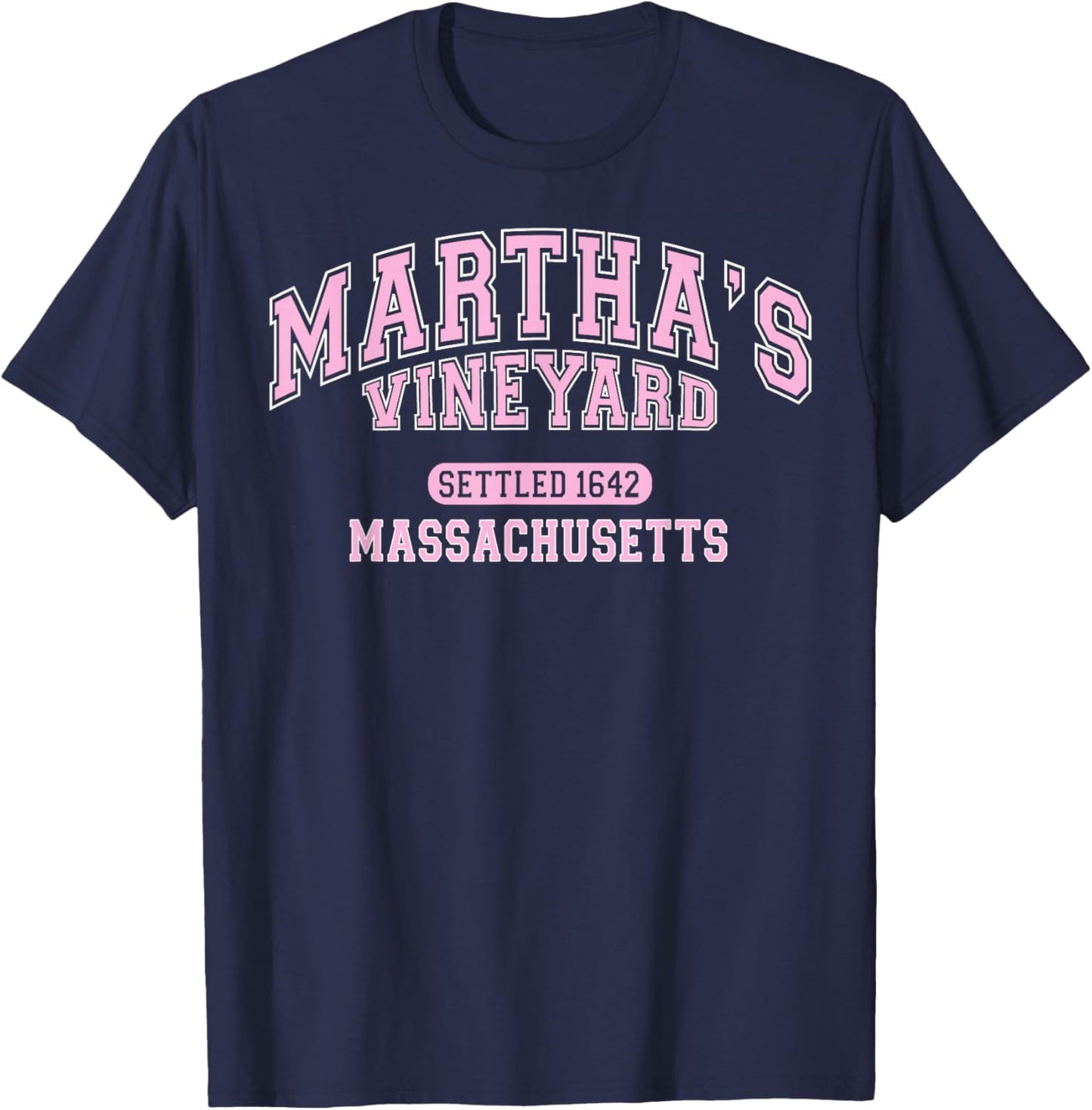 Martha's Vineyard Massachusetts Vintage Sports Pink T-Shirt - T-Shirt | Navy