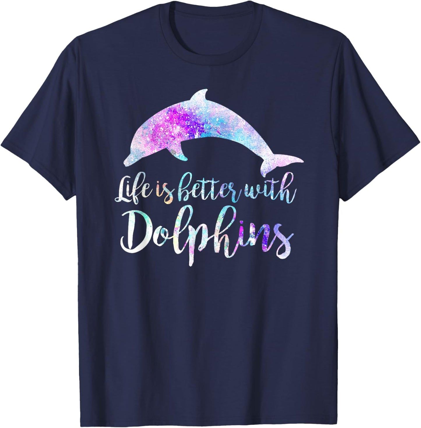 Life is Better With Dolphins Vintage Dolphin Lover Graphic Men Women Kids T-Shirt - T-Shirt | Navy