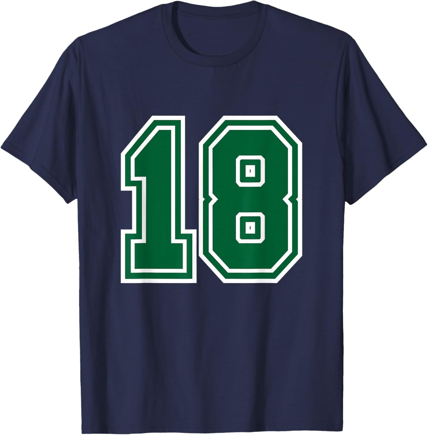 Number #18 Green Sport Varsity Number T-Shirt - T-Shirt | Navy