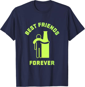 Best friends forever,man hugging beer, funny beer lovers T-Shirt - T-Shirt | Navy