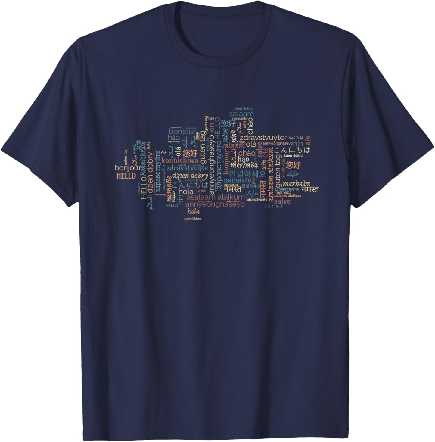 Multilingual Teacher Hello In Different Languages Men Women T-Shirt - T-Shirt | Navy