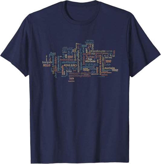 Multilingual Teacher Hello In Different Languages Men Women T-Shirt - T-Shirt | Navy