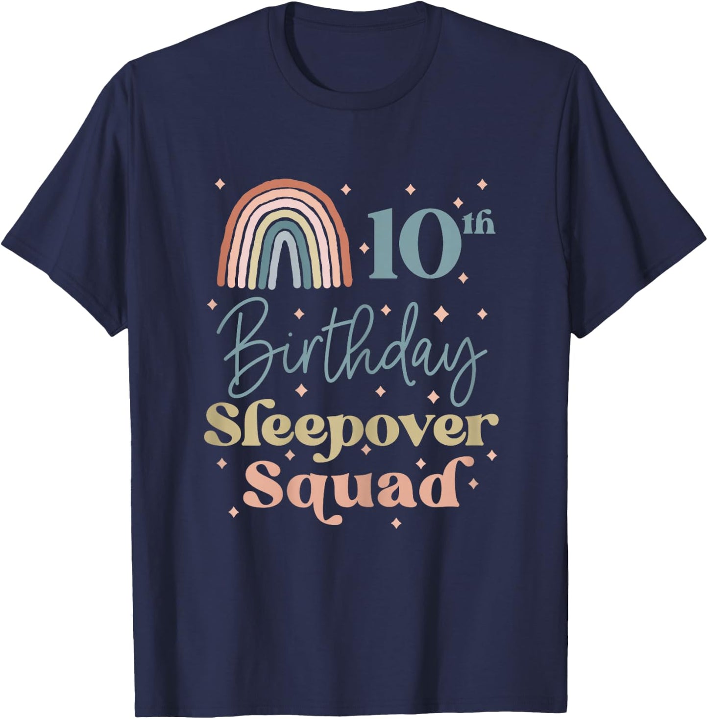 10th Birthday Boho Rainbow Sleepover Squad Pajamas for Girls T-Shirt - T-Shirt | Navy