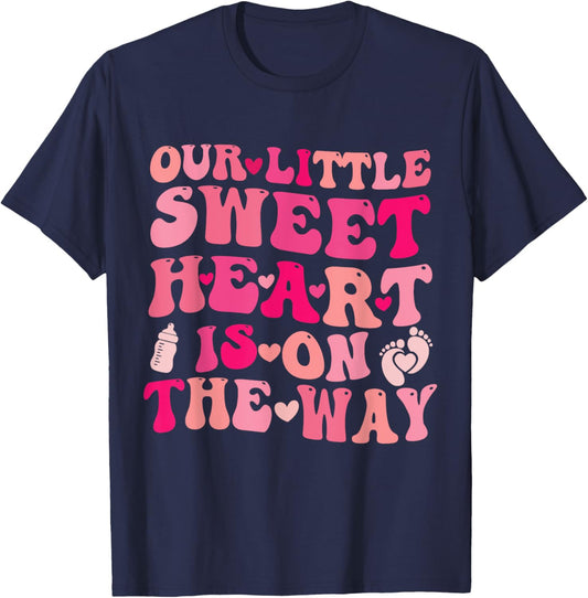 Funny Our Little Sweetheart On The Way Pregnancy Groovy T-Shirt - T-Shirt | Navy