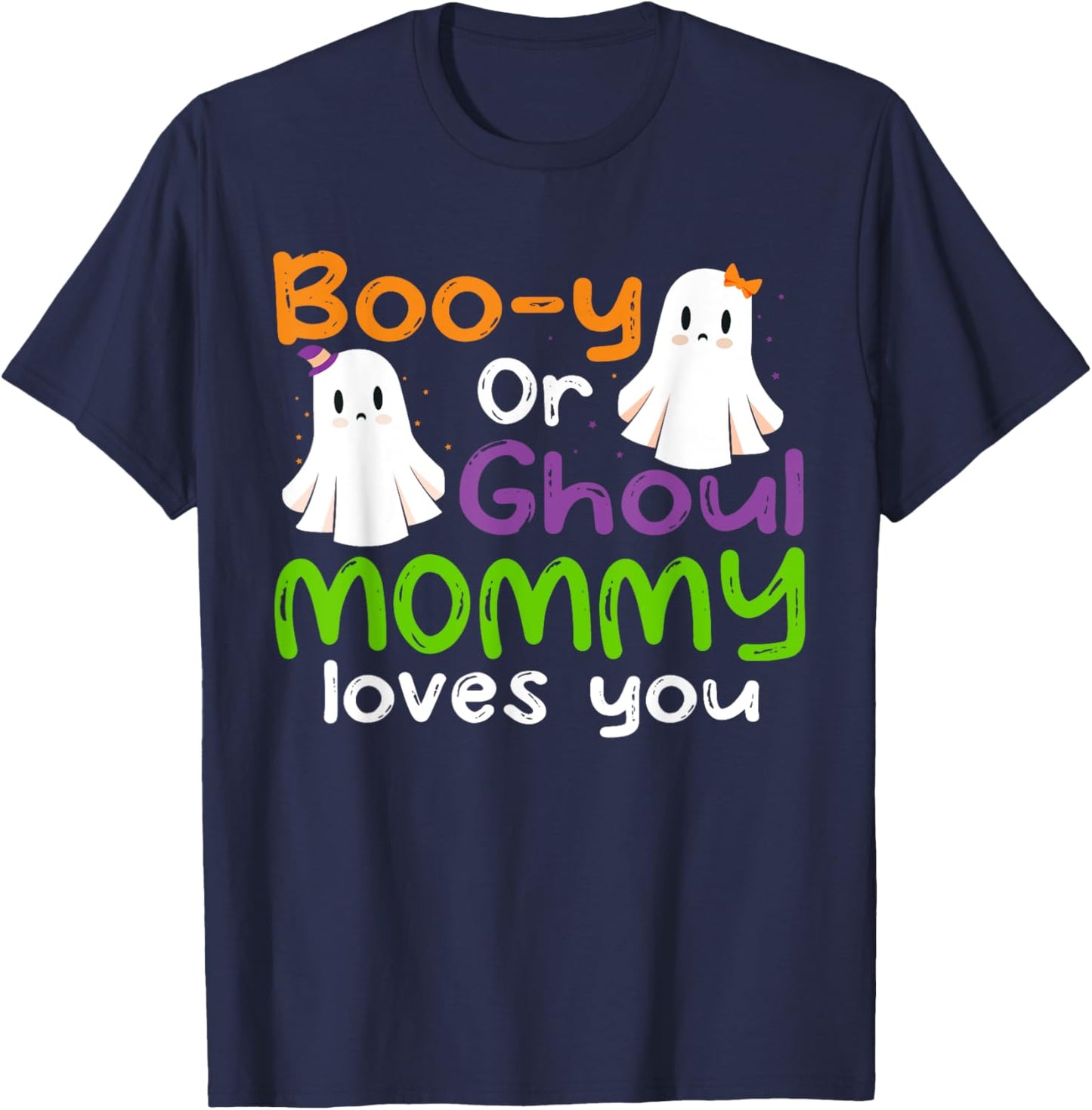 Halloween Booy Or Ghoul Mommy Gender Reveal baby shower T-Shirt - T-Shirt | Navy