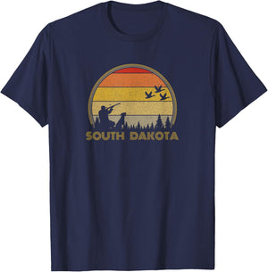 South Dakota Pheasant Hunter Bird Hunting Sunset Retro T-Shirt - T-Shirt | Navy