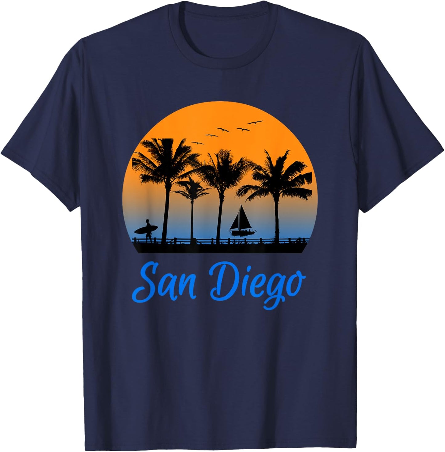 San Diego California Travel Surfing T-Shirt - T-Shirt | Navy