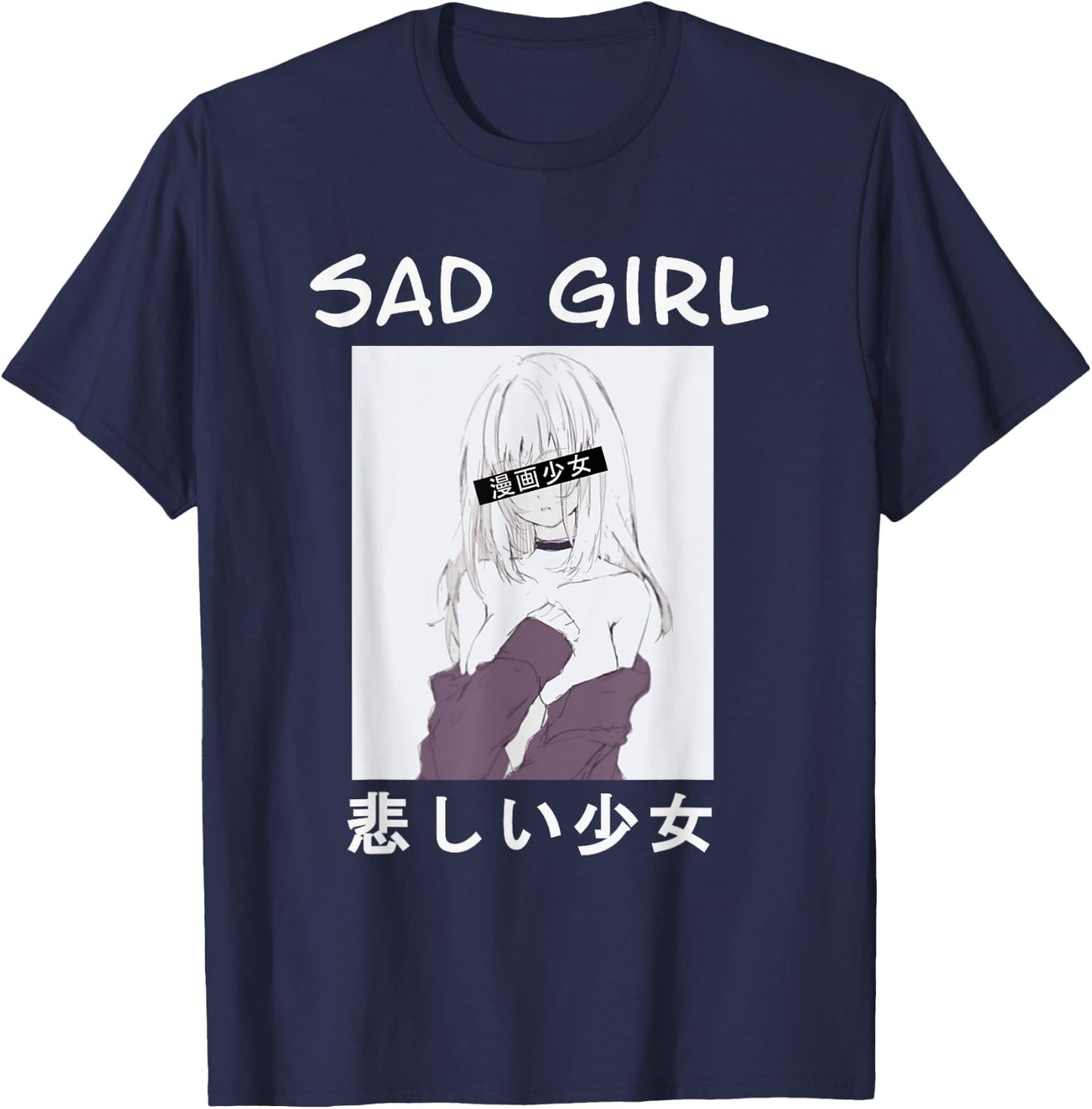 Perfect pretty japanese manga girl sad girl T-Shirt - T-Shirt | Navy