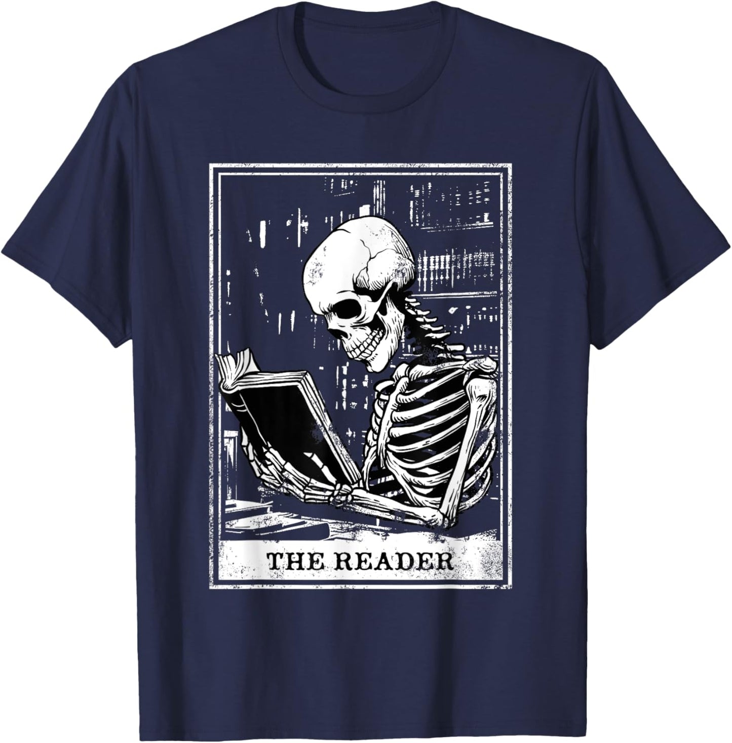 Tarot Card Shirt The Reader Tarot Skeleton Reading Book T-Shirt - T-Shirt | Navy