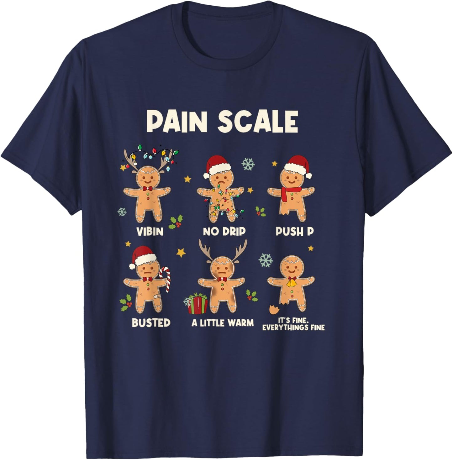 Funny Gingerbread Nurse Pain Scale Christmas Aide Nurse T-Shirt - T-Shirt | Navy