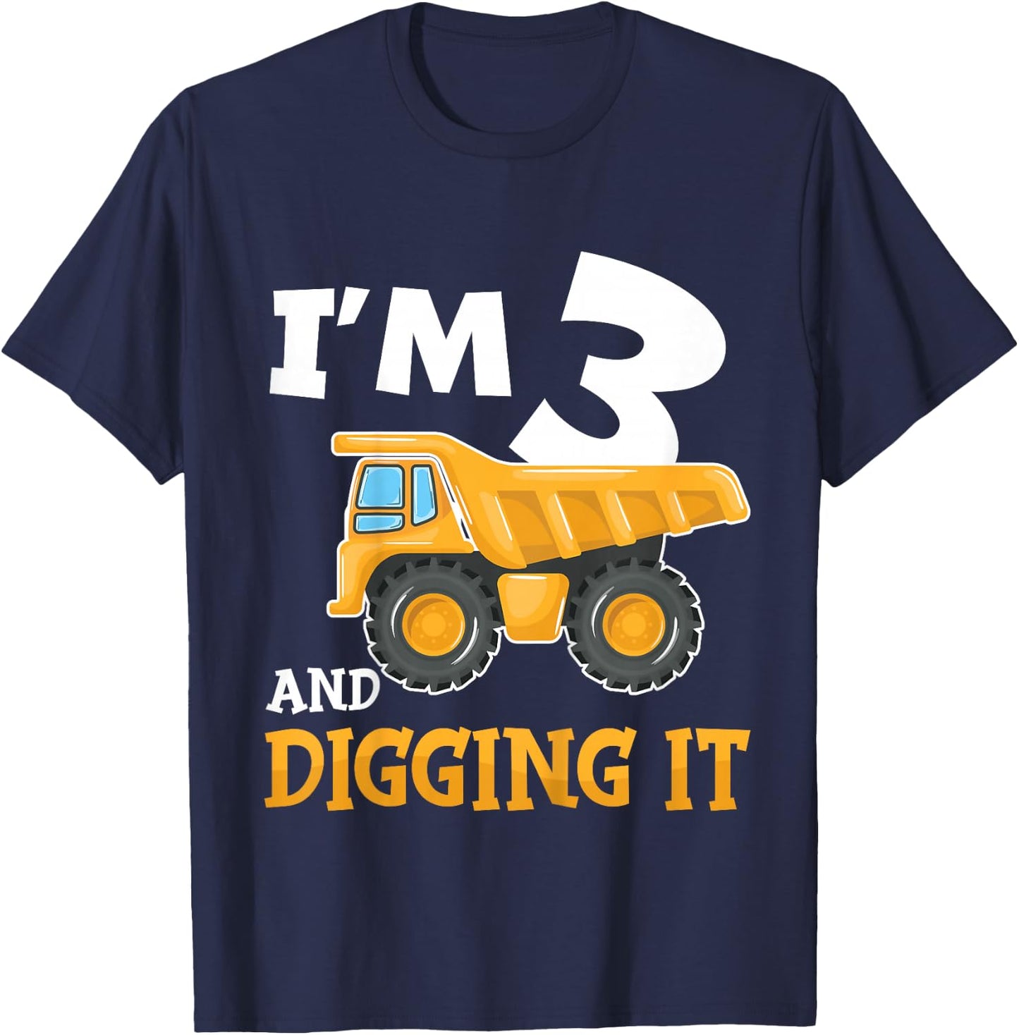 Kids Three 3yr 3rd Birthday Construction Boy 3 Years Old T-Shirt - T-Shirt | Navy