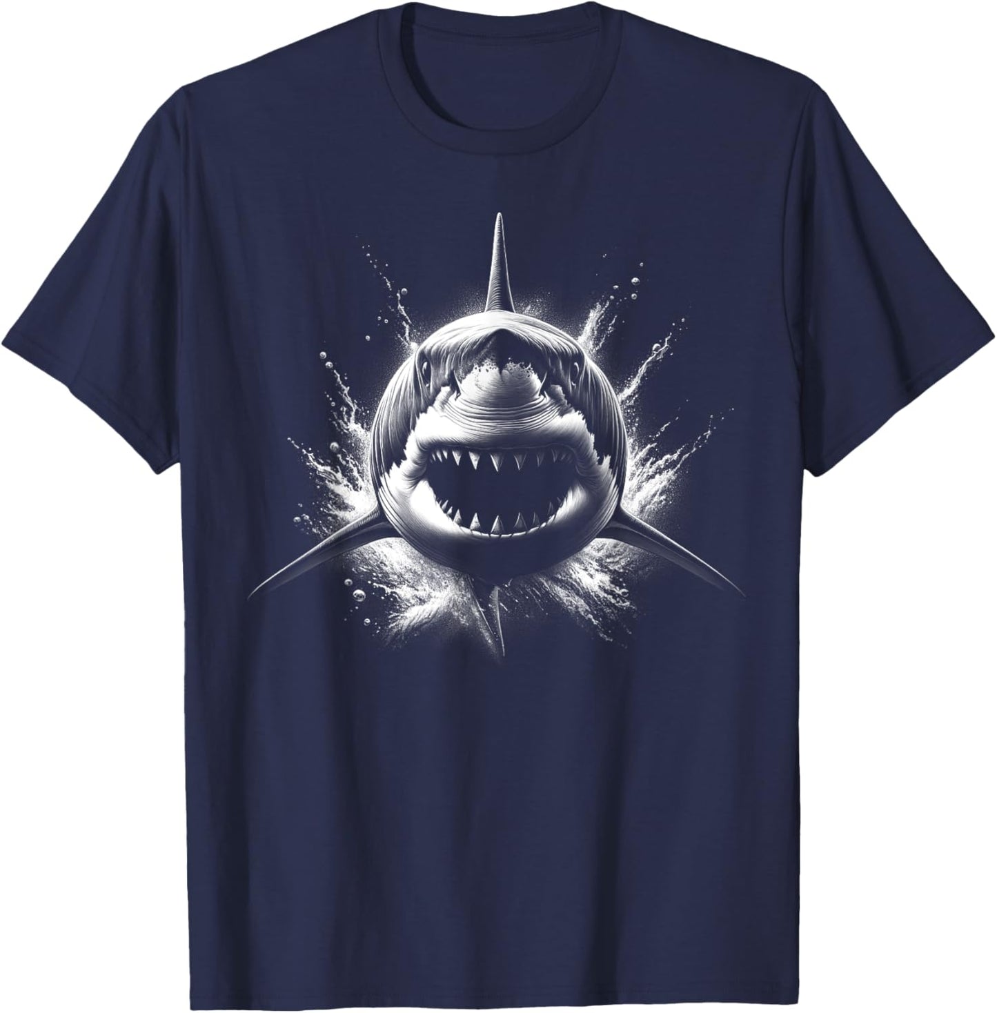 Cool Shark with Open Mouth in Black and White Style T-Shirt - T-Shirt | Navy
