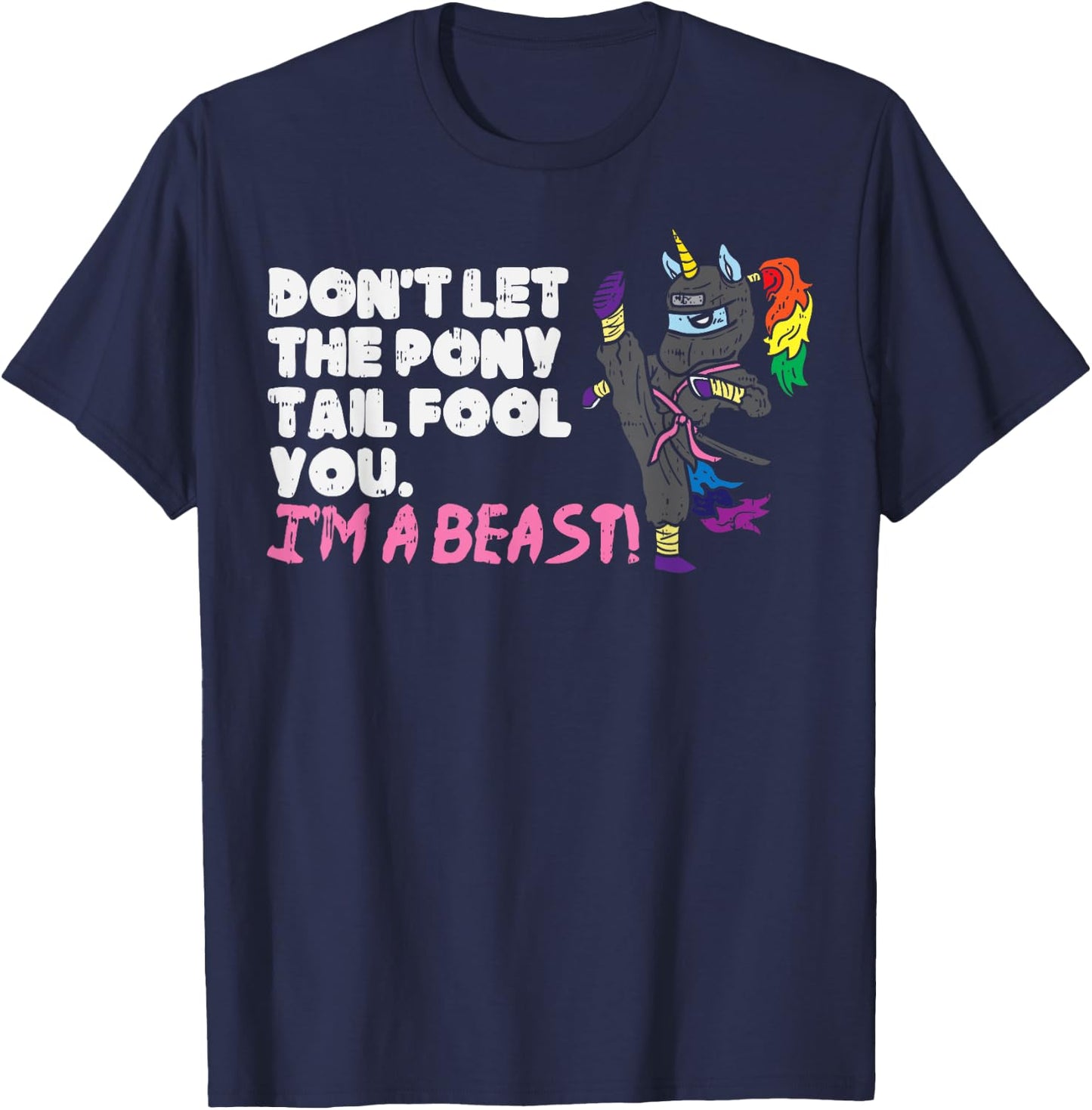 Karate Ninja Unicorn Ponytail Beast Martial Arts Girls Gift T-Shirt - T-Shirt | Navy