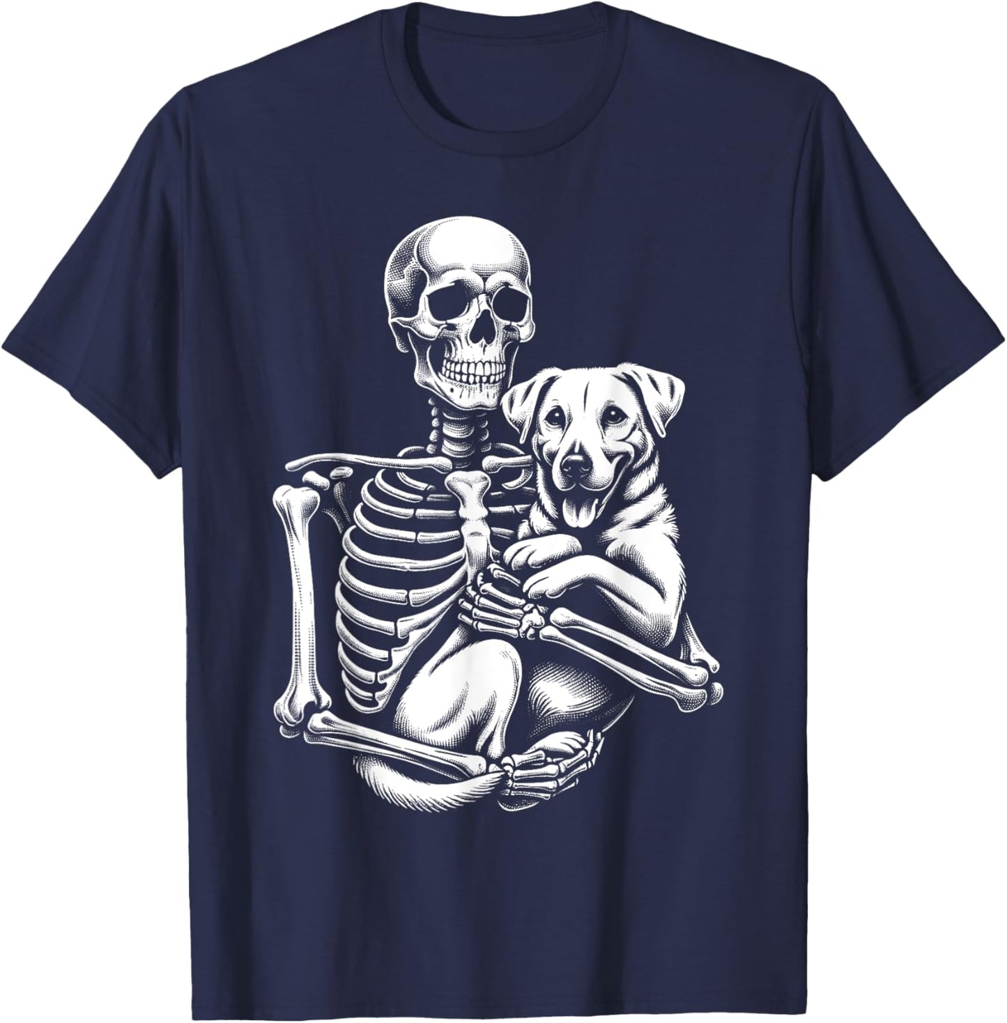 Skeleton Holding A Dog Funny Lazy Halloween Costume Skull T-Shirt - T-Shirt | Navy