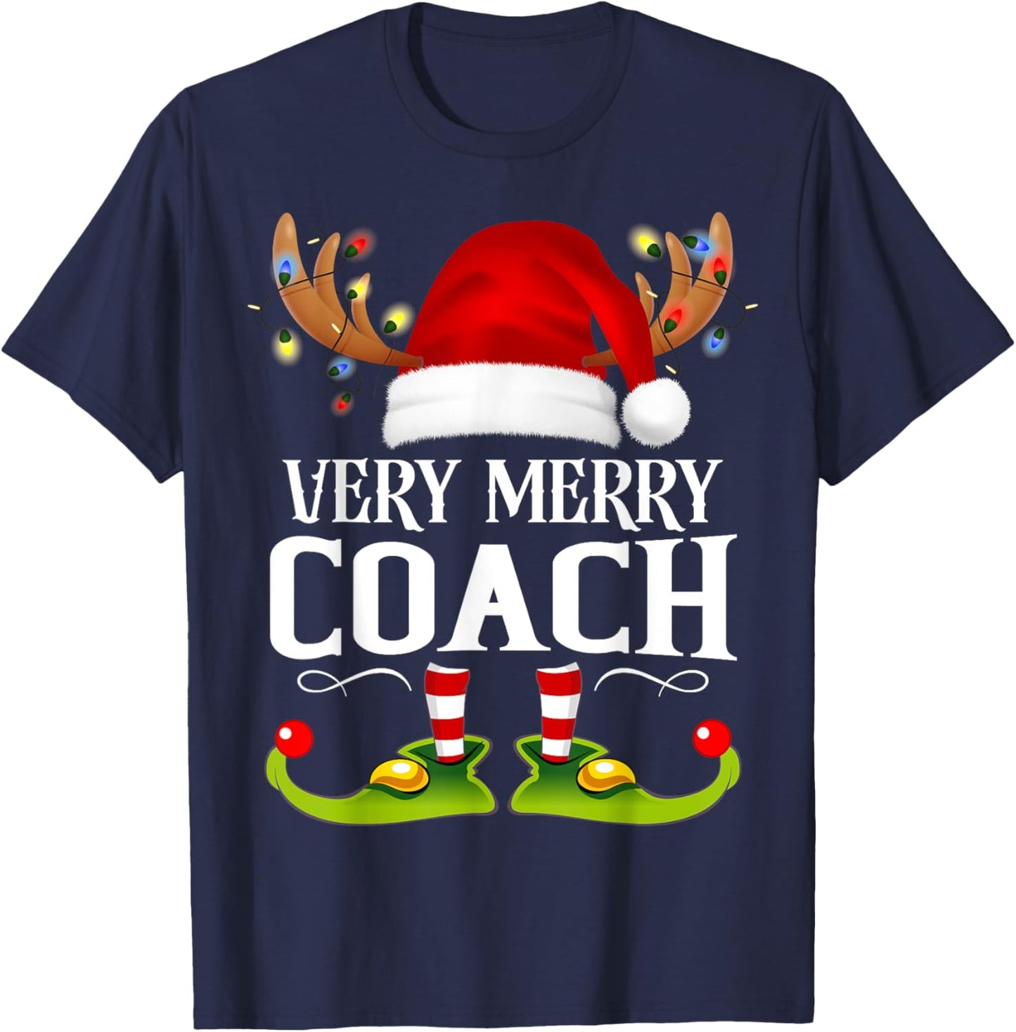 Very Merry X-Mas Coach Matching Christmas T-Shirt - T-Shirt | Navy
