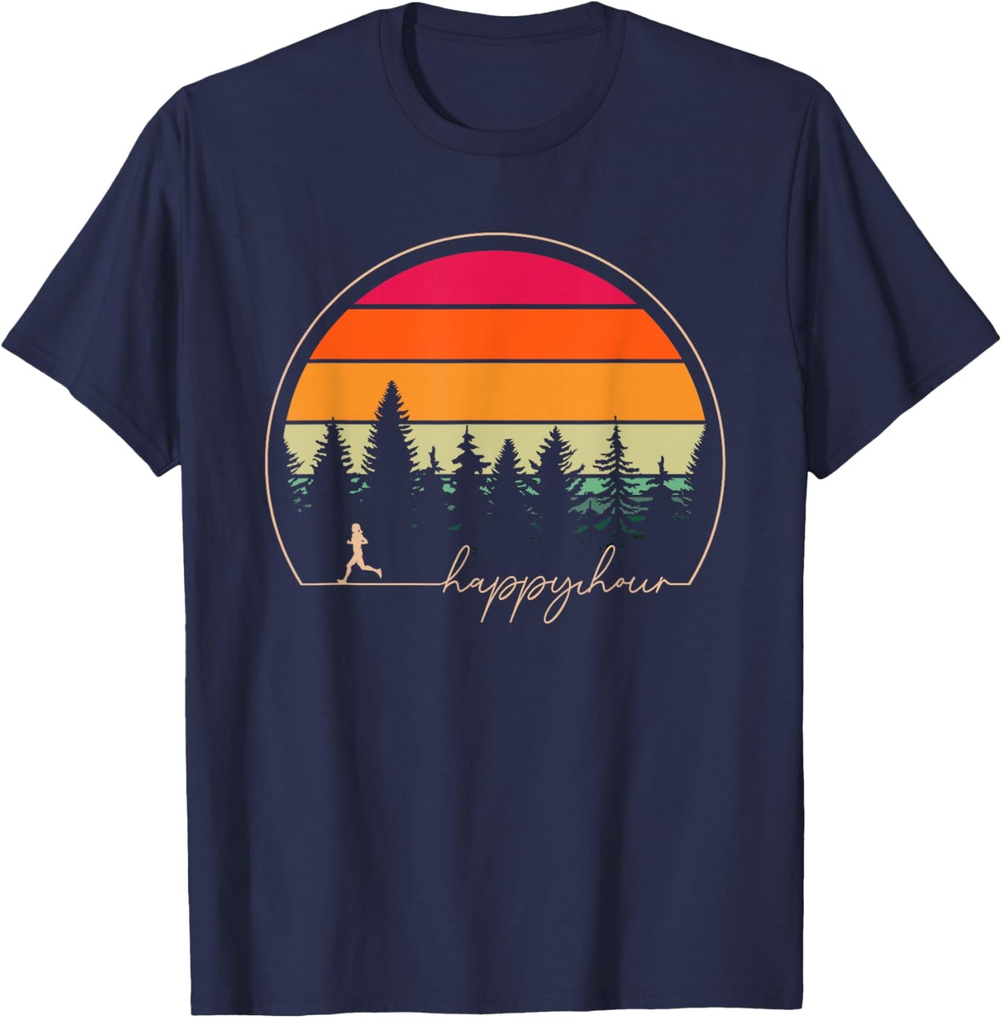 Running Is My Happy Hour Funny Runners Men Women Workout T-Shirt - T-Shirt | Navy