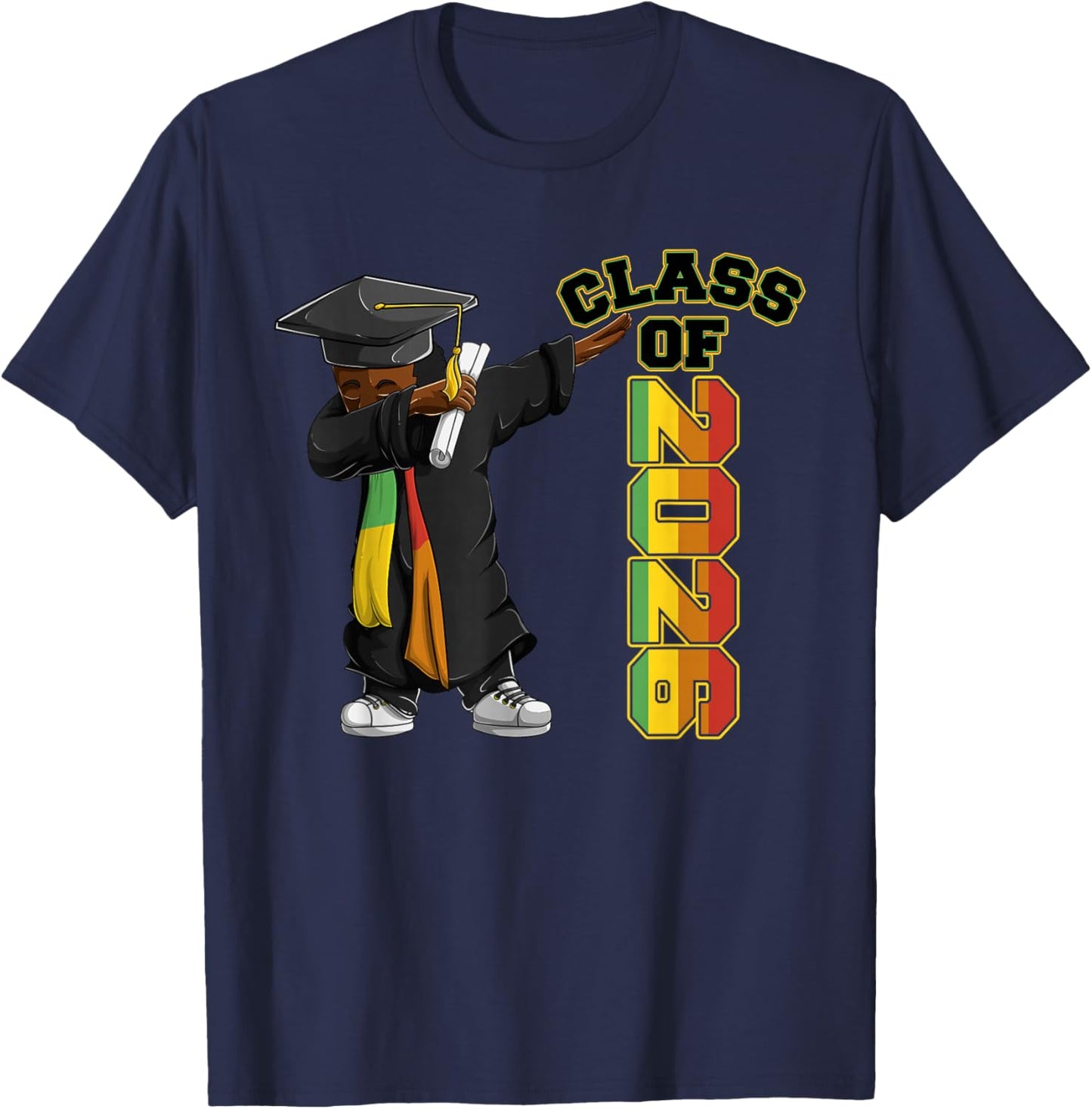 African American Graduate Boys, Dabbing Class Of 2026 T-Shirt - T-Shirt | Navy