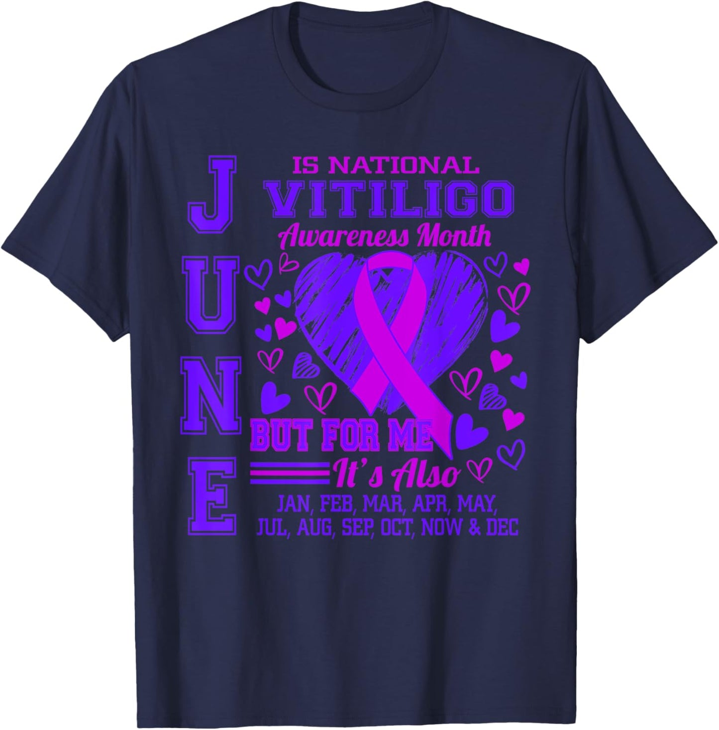 June is National Vitiligo Awareness Month Purple Ribbon T-Shirt - T-Shirt | Navy