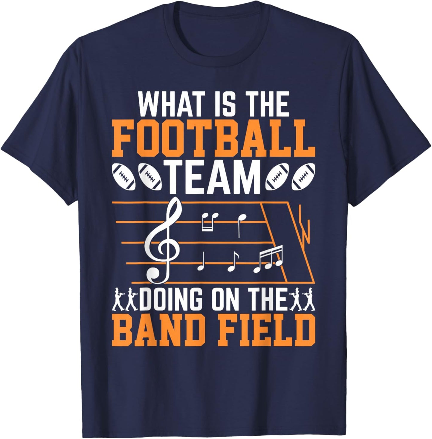 Marching Band Musician Musical Performance Gifts -Adults and Kids Black Small Football Team Doing On Band Field Modern Casual T-Shirt - T-Shirt | Navy