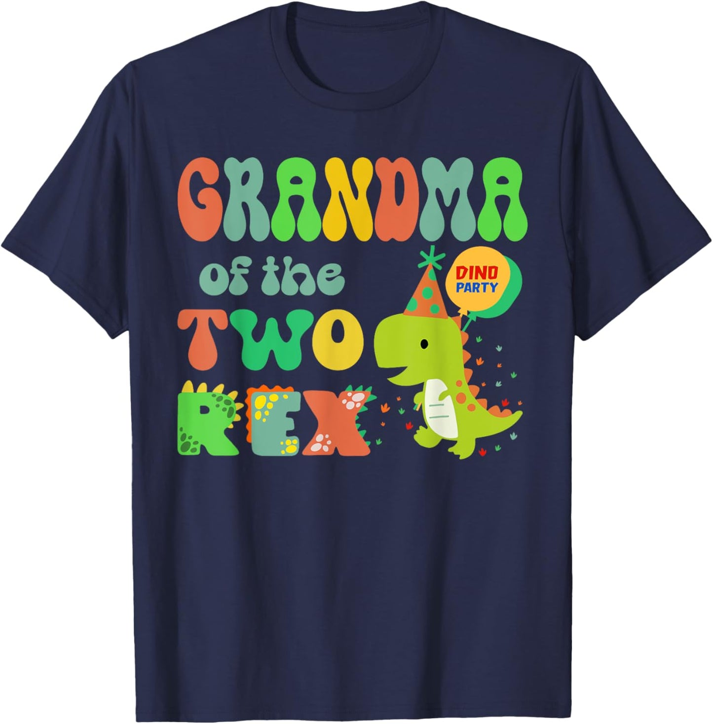 Grandma of the Two Rex Birthday Dinosaur Family Matching T-Shirt - T-Shirt | Navy