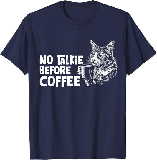 No Talkie Before Coffee Lover Funny Barista Cat Lover T-Shirt - T-Shirt | Navy