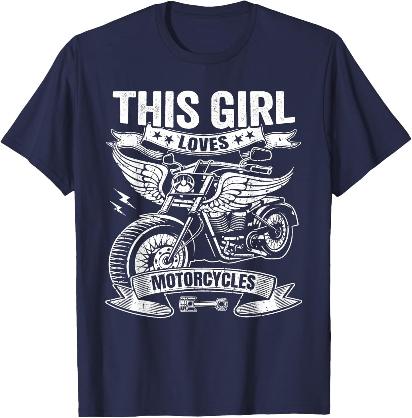 Biker Girl Motorcyclist This Girl Loves Motorcycles T-Shirt - T-Shirt | Navy