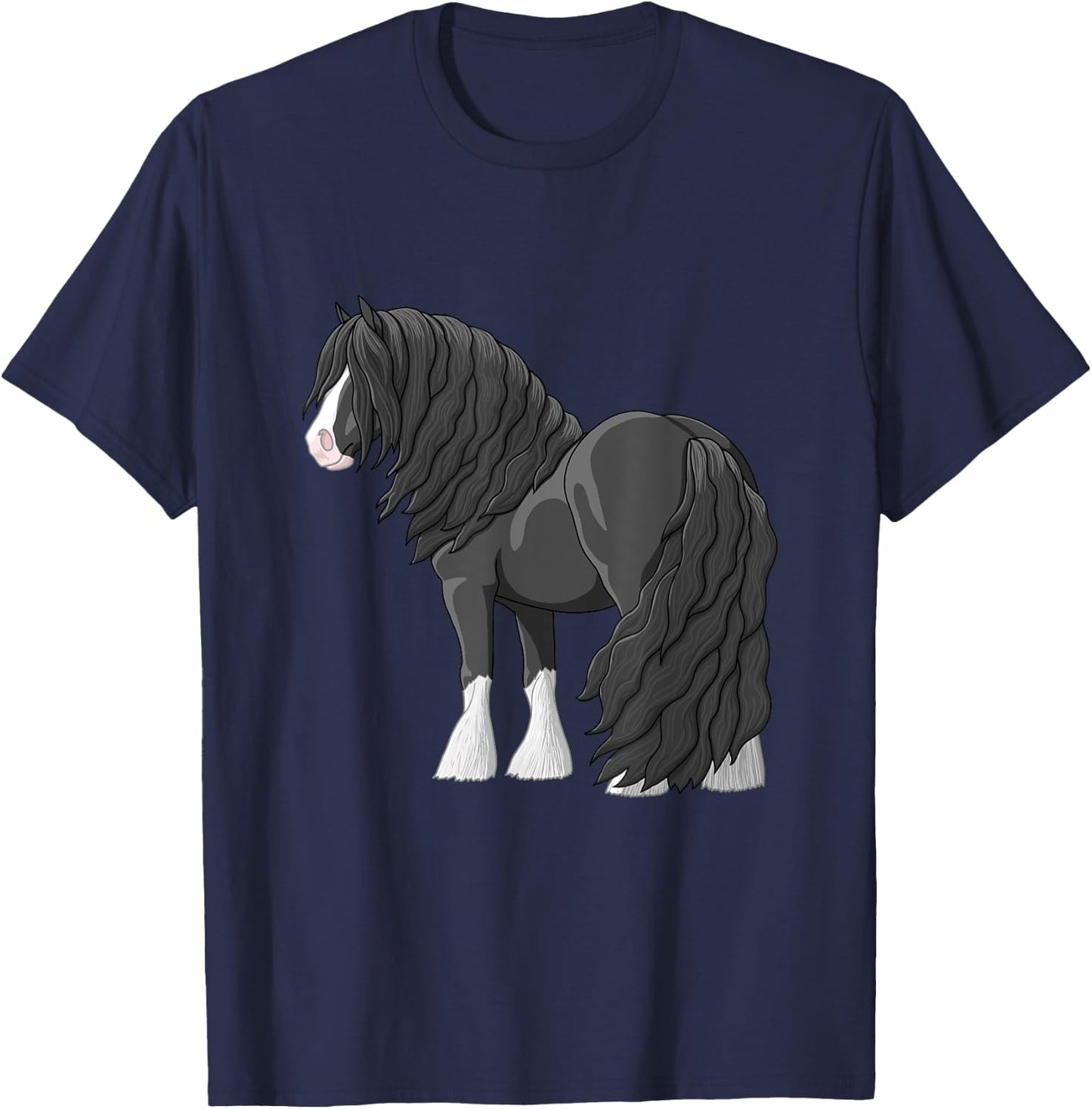 Black & White Gypsy Vanner Gypsy Cob Tinker Draft Horse T-Shirt - T-Shirt | Navy