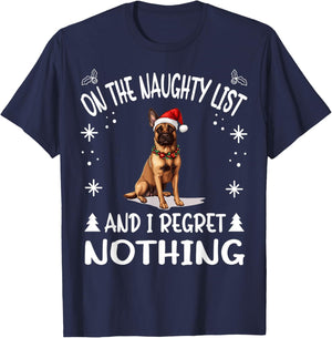 Cute Belgian Malinois Dog Christmas On The Naughty List and T-Shirt - T-Shirt | Navy