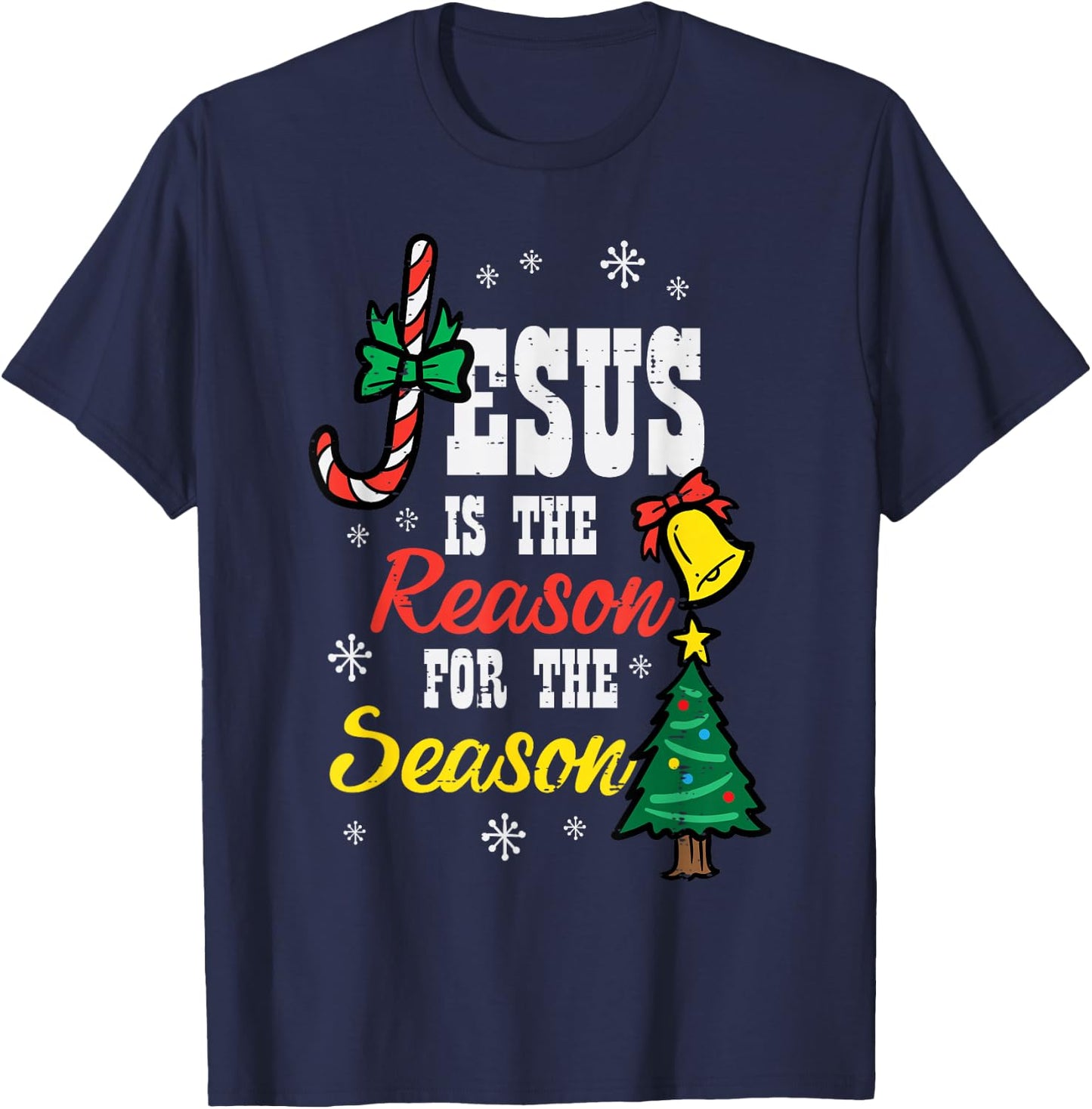 Jesus Reason For Season Christmas Christian Religious God T-Shirt - T-Shirt | Navy