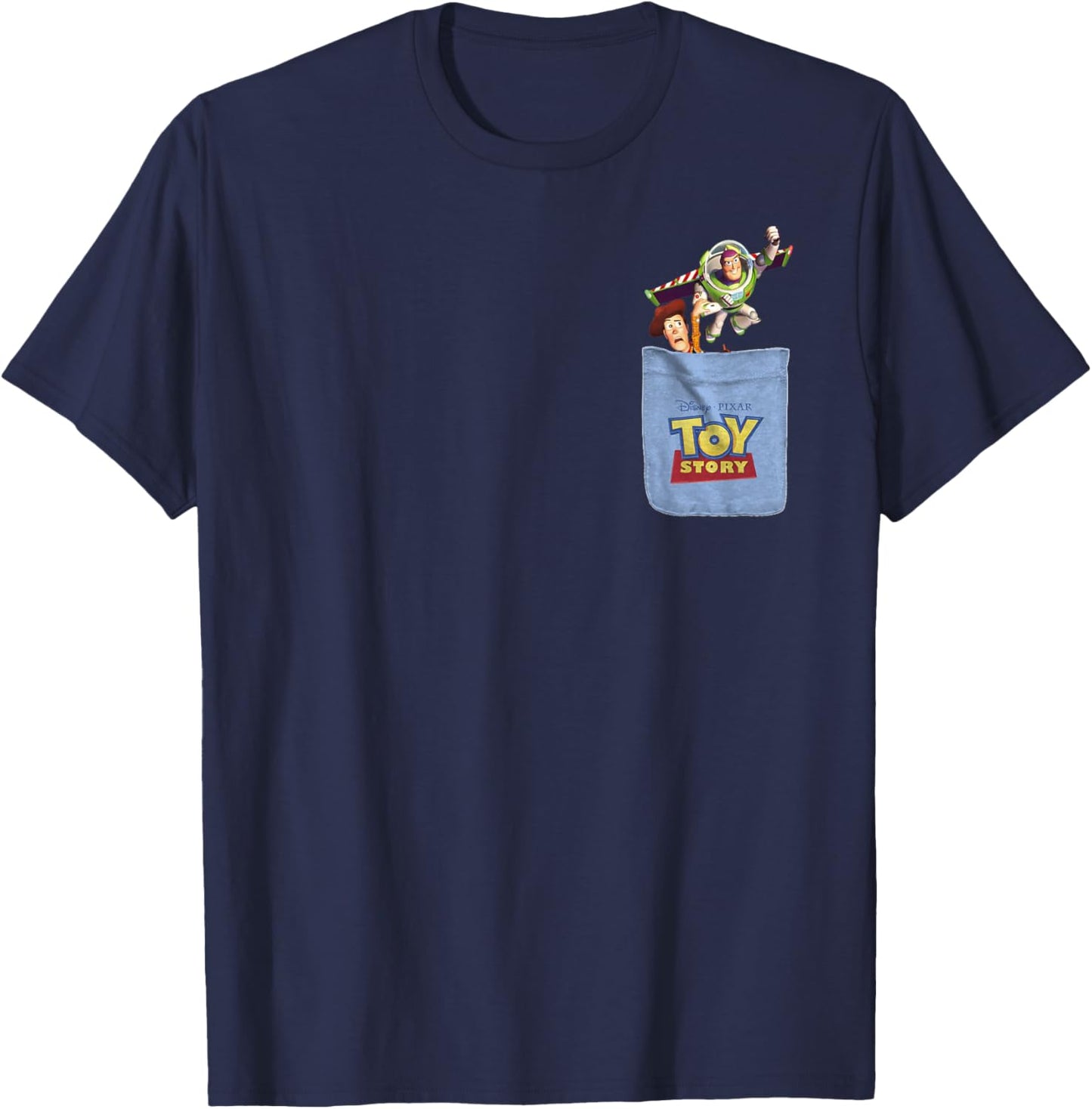 Disney Pixar Toy Story Buzz And Woody Flying Pocket Logo T-Shirt - T-Shirt | Navy