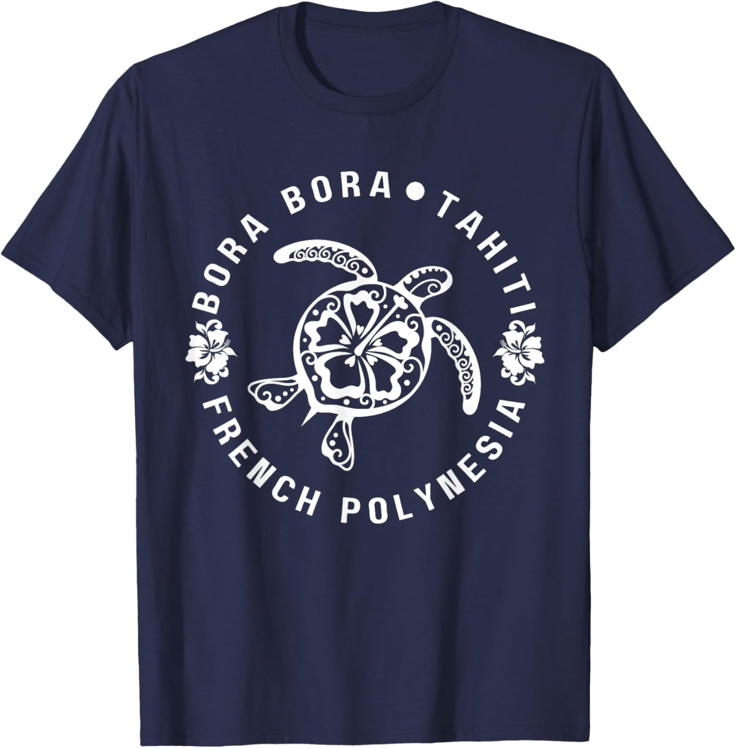 French Polynesia Bora Bora Tahiti Hibiscus Turtle T-Shirt - T-Shirt | Navy