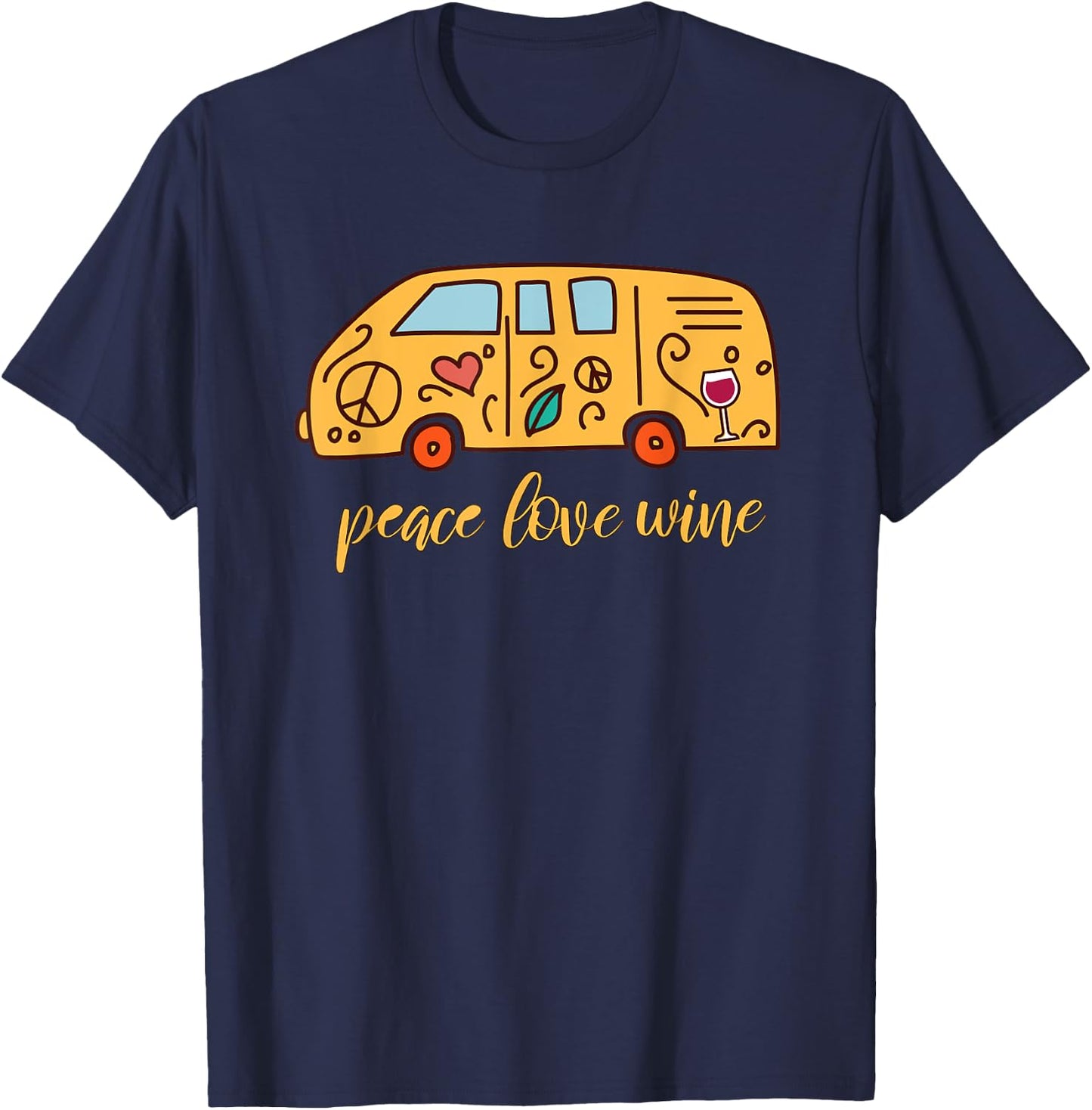 Peace Love Wine Lover 1960's Retro Hippy Costume Hippie Gift T-Shirt - T-Shirt | Navy