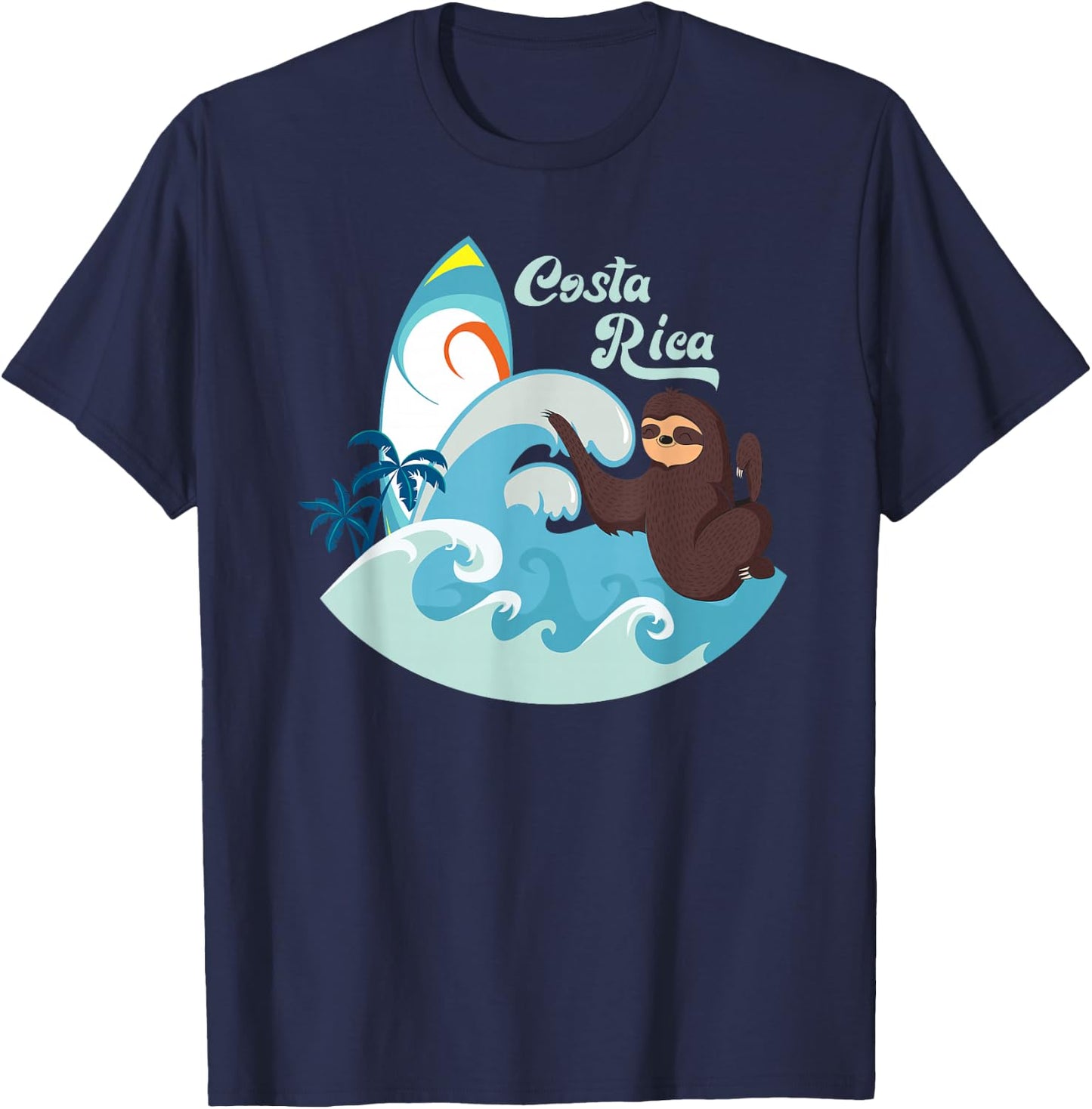 Costa Rica Beach Vacation Surf Sloth Souvenir T-Shirt - T-Shirt | Navy