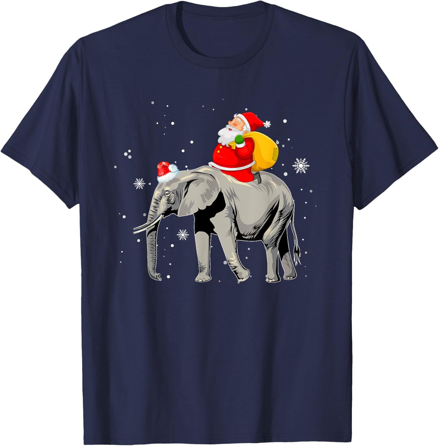 Elephant Christmas Tree Light Hat Xmas Santa Riding Elephant T-Shirt - T-Shirt | Navy