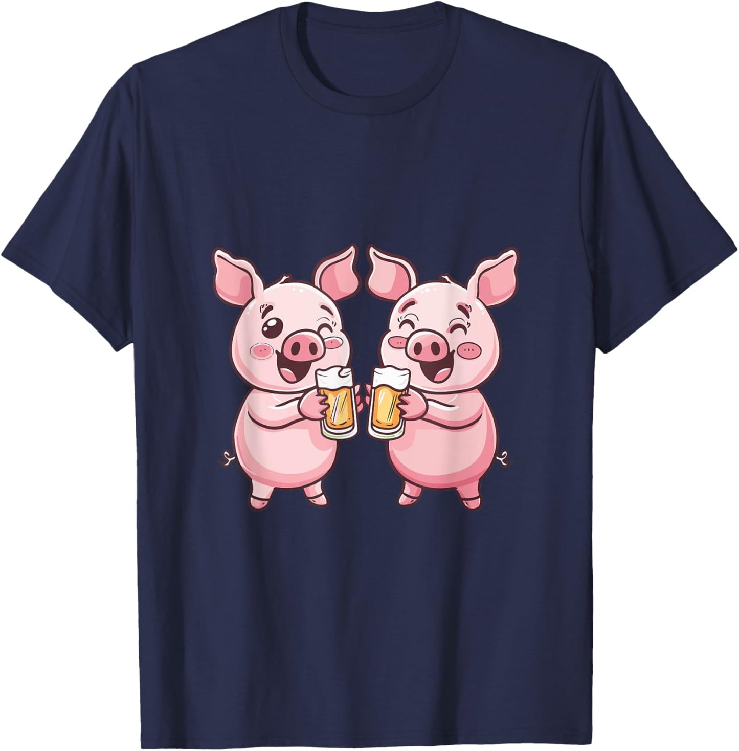 Drinking Pig With Beer | Birthday Party T-Shirt - T-Shirt | Navy