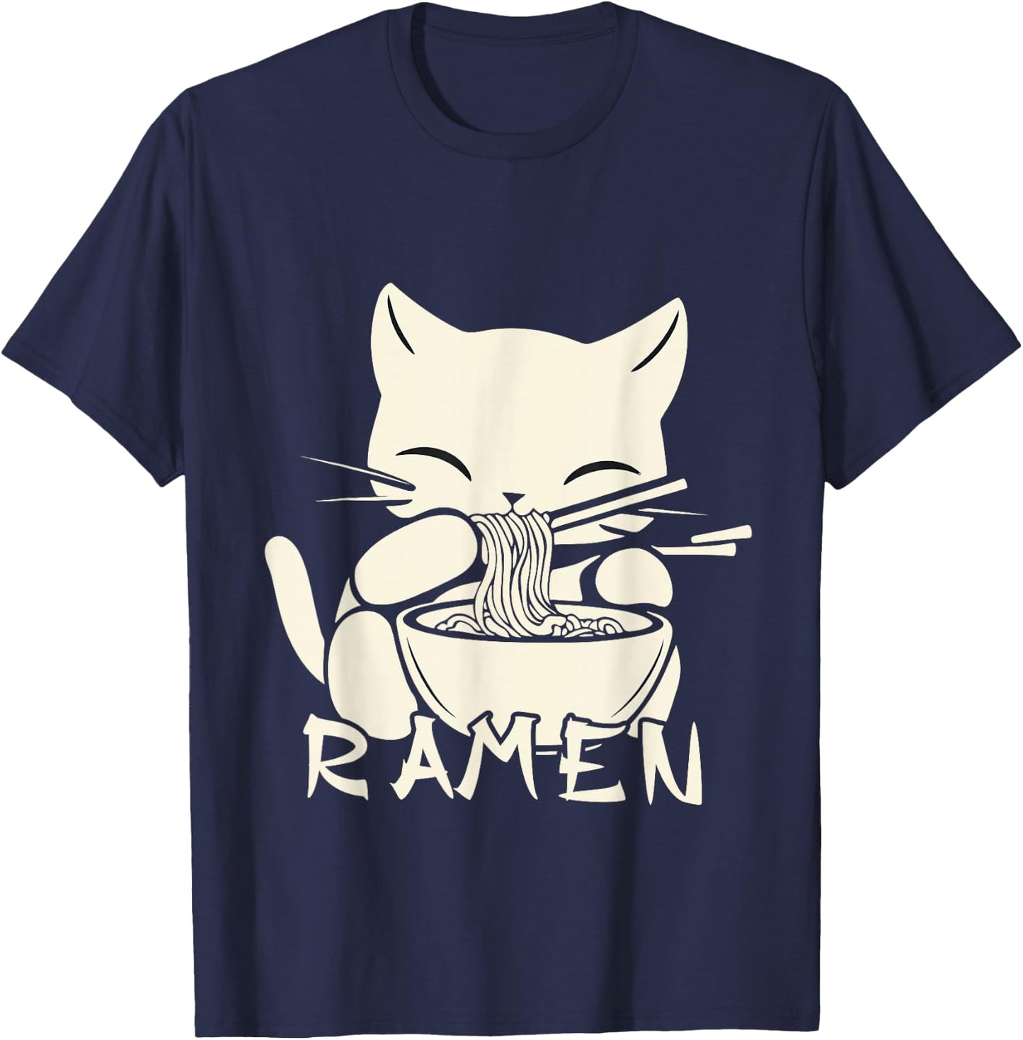 Kawaii Noodles Soup Anime Japanese Ramen Cat Teens Girls T-Shirt - T-Shirt | Navy