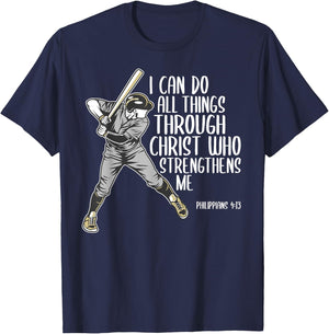 Christian Athlete Baseball Philippians God Bible Christ Gift T-Shirt - T-Shirt | Navy
