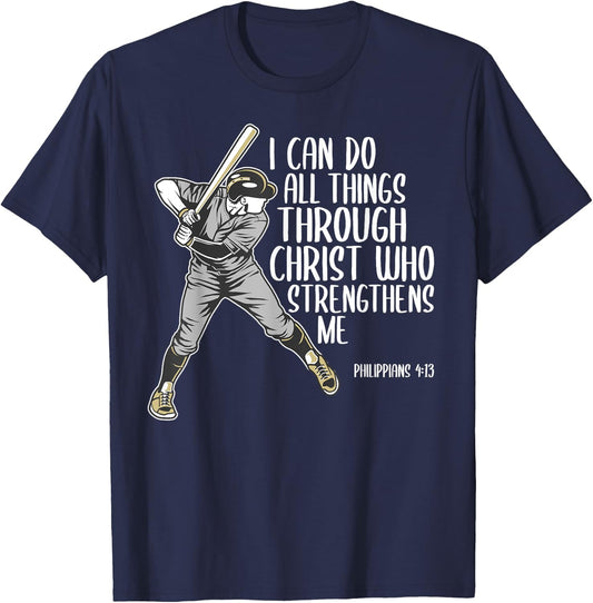Christian Athlete Baseball Philippians God Bible Christ Gift T-Shirt - T-Shirt | Navy