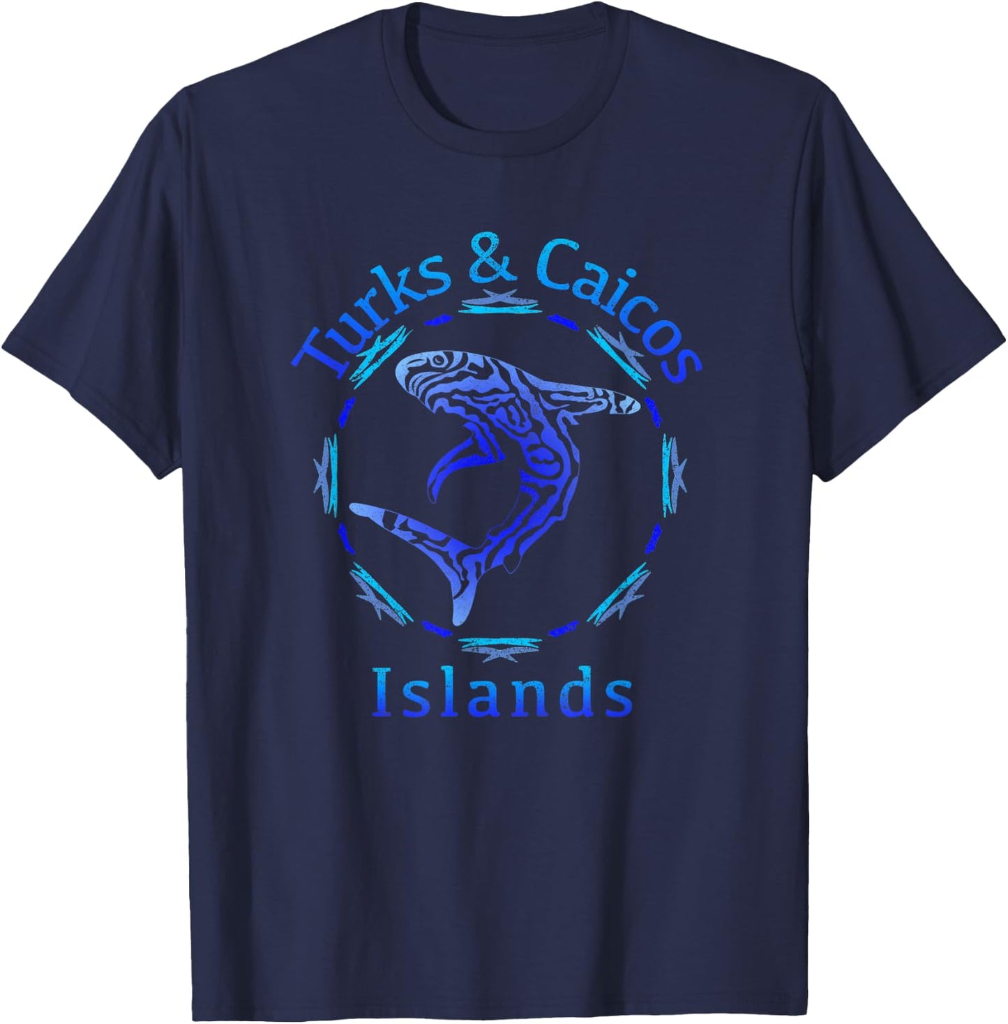 Turks & Caicos Islands / Vintage Shark Gift T-Shirt - T-Shirt | Navy