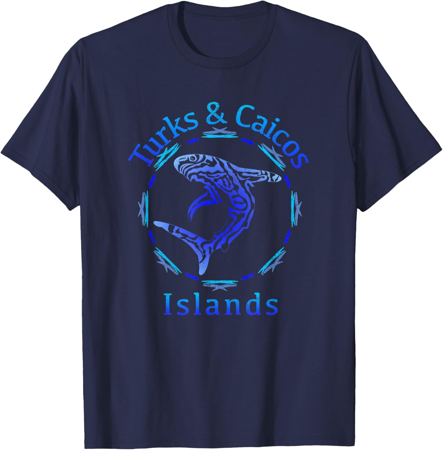 Turks & Caicos Islands / Vintage Shark Gift T-Shirt - T-Shirt | Navy