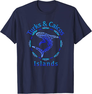 Turks & Caicos Islands / Vintage Shark Gift T-Shirt - T-Shirt | Navy