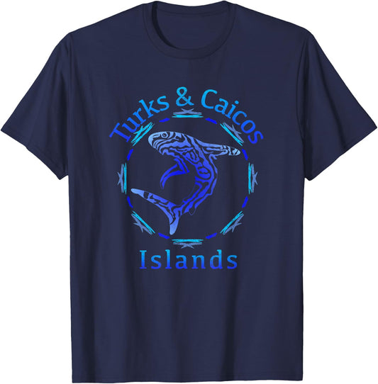 Turks & Caicos Islands / Vintage Shark Gift T-Shirt - T-Shirt | Navy