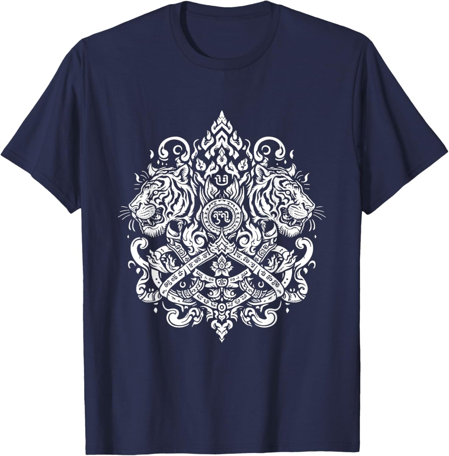 Sak Yant Muay Thai MMA Tattoo Twin Tiger Martial Art Boxing T-Shirt - T-Shirt | Navy