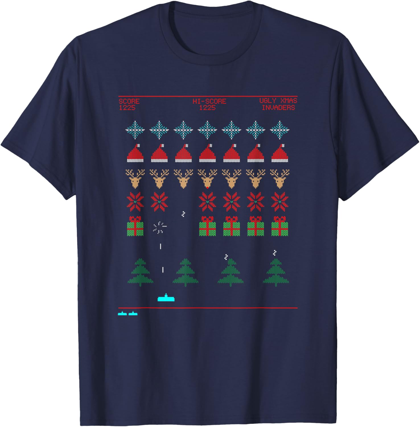 Ugly Christmas Invaders from Space T-Shirt - T-Shirt | Navy