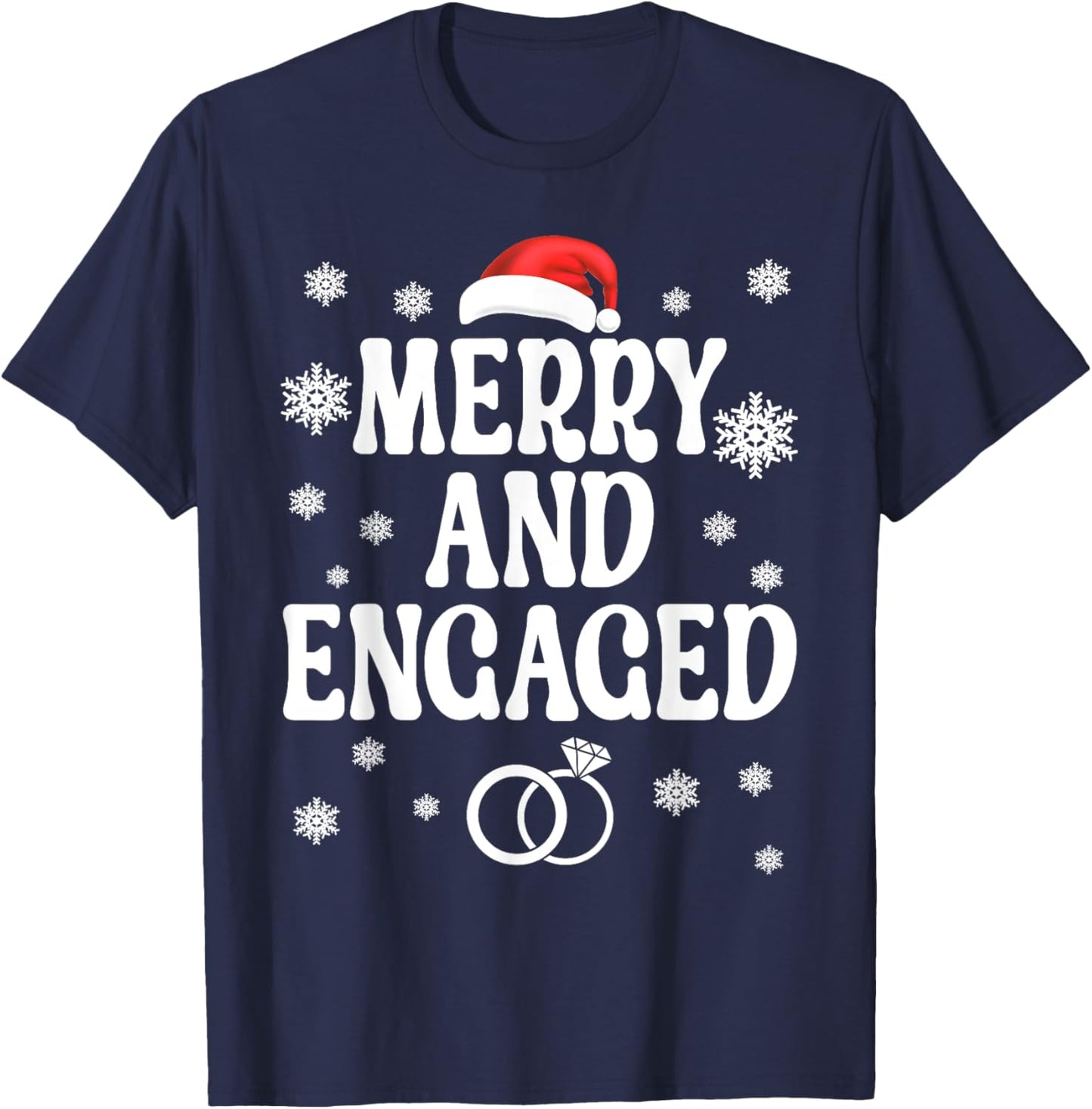 Merry and Engaged Couple Christmas Matching Pajama PJ T-Shirt - T-Shirt | Navy
