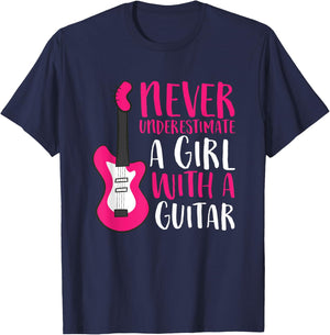 Never Underestimate A Girl With A Guitar T-Shirt - T-Shirt | Navy