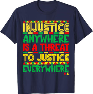 Black History Month Martin Luther King Jr Co. Injustice Anywhere - , Black, Small, Short Sleeve, , Classic Fit, Cotton 65% Polyester 35% T-Shirt - T-Shirt | Navy