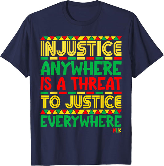 Black History Month Martin Luther King Jr Co. Injustice Anywhere - , Black, Small, Short Sleeve, , Classic Fit, Cotton 65% Polyester 35% T-Shirt - T-Shirt | Navy
